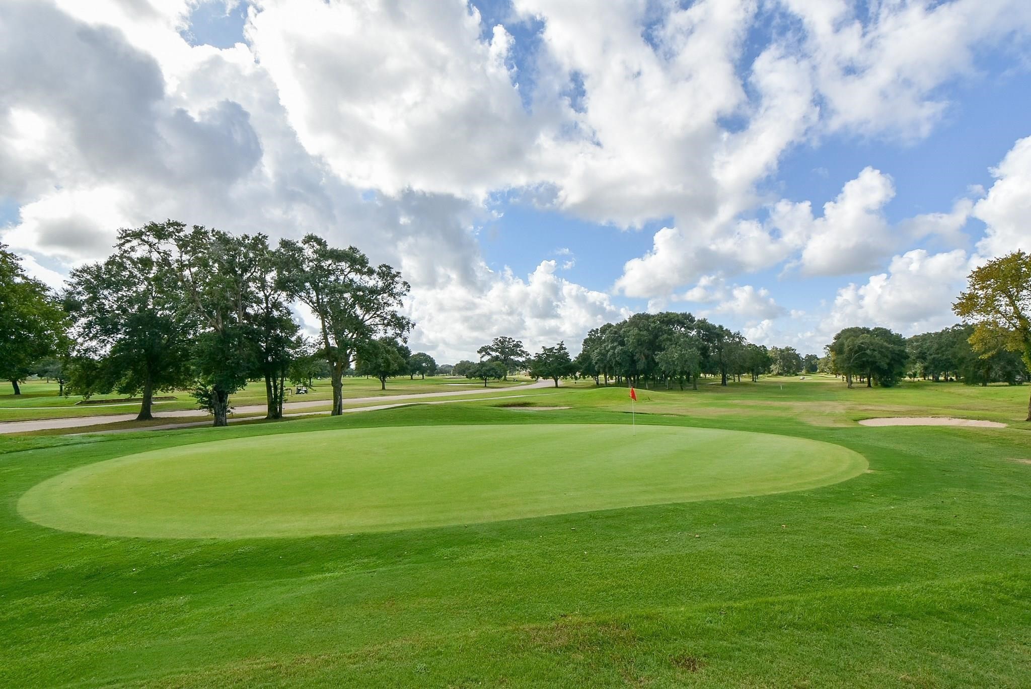 a view of a golf course with a lake