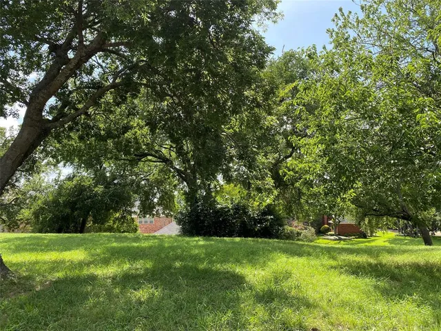 a view of green field with trees in the background