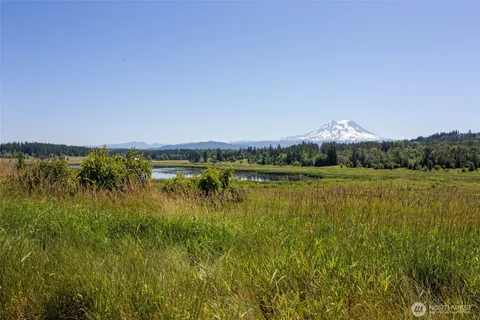a view of a lake with houses in the back