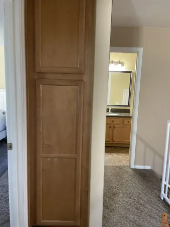 a view of a closet in a room