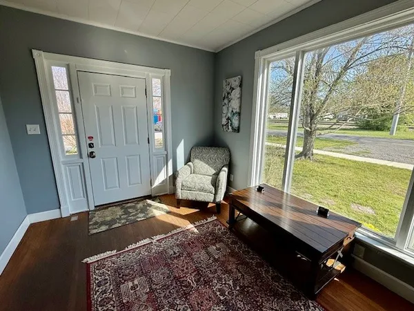 a living room with a large window
