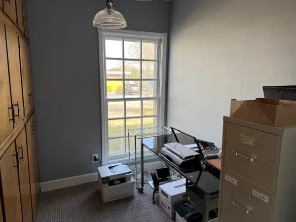 a room with a workspace