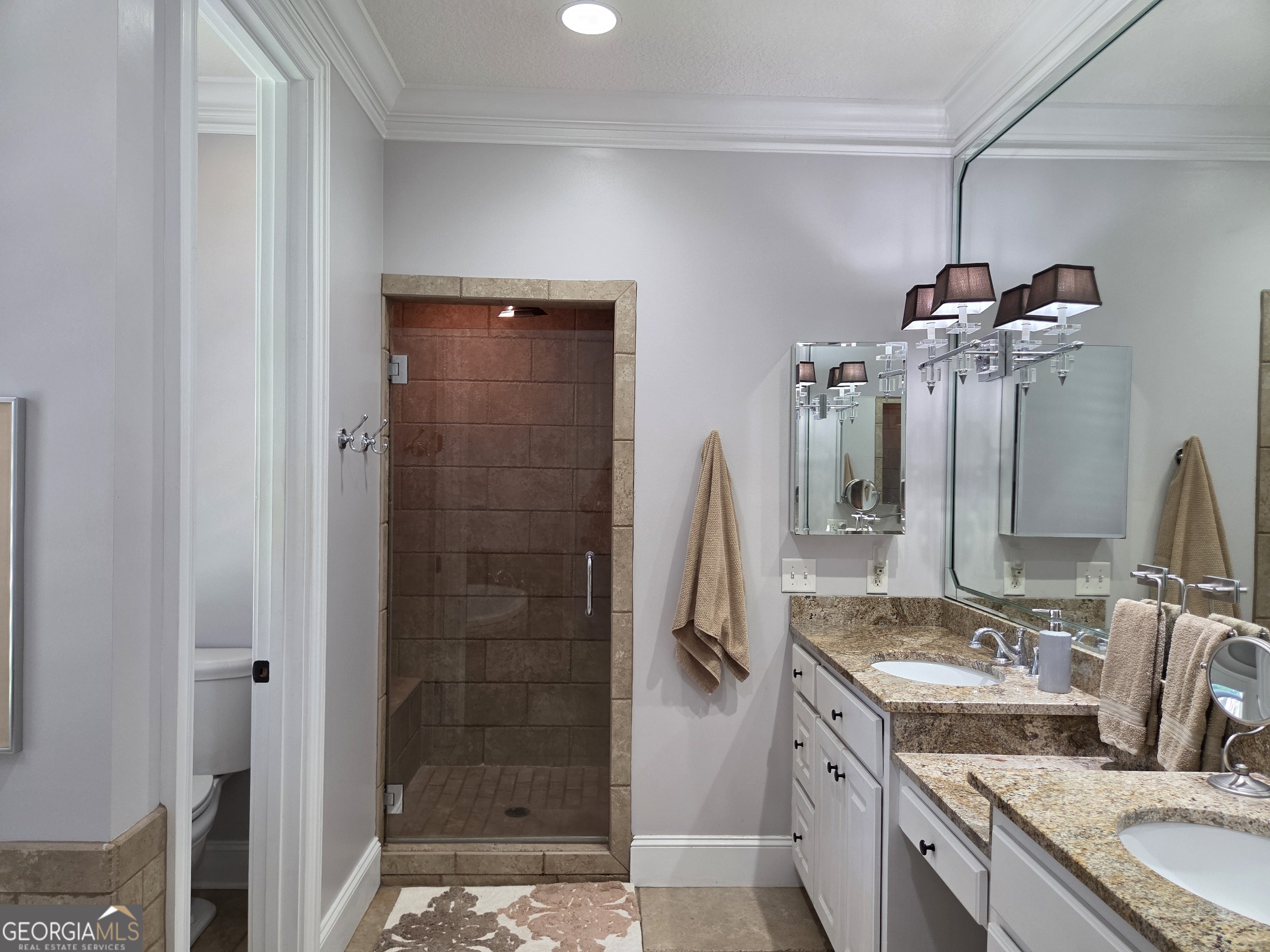 300 Hammond Powell Road Hazlehurst, GA 31539 - Photo 60 of 91 a bathroom with a granite countertop sink a mirror and shower