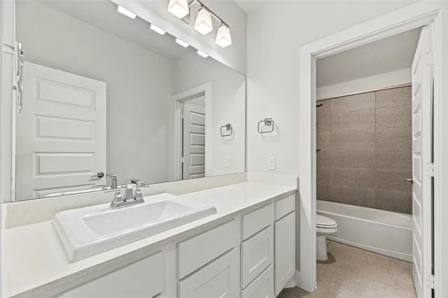 a bathroom with a sink a toilet and a large mirror