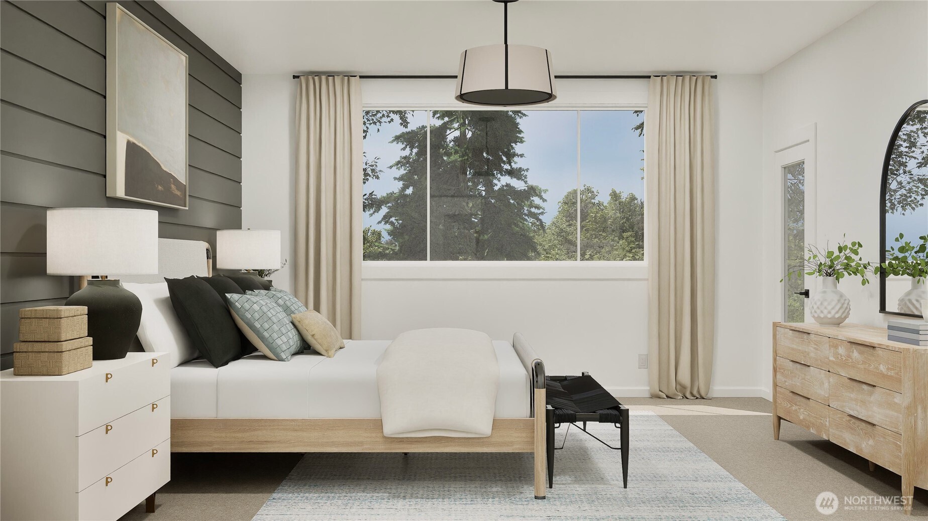 970 Folgate Drive Sequim, WA 98382 - Photo 10 of 21 a bedroom with a bed and a chandelier