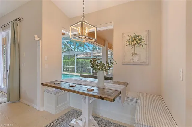a dining room with window