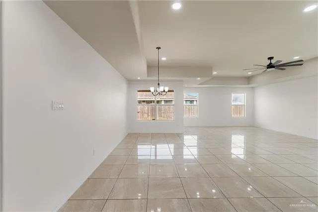 a view of a room with a chandelier