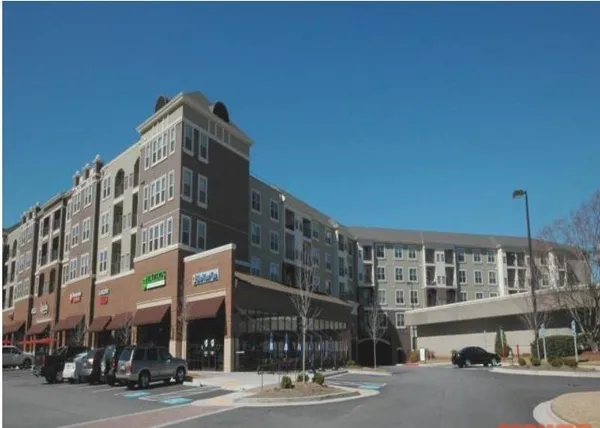 a view of a building and a street