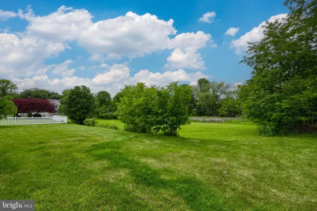 an aerial view of residential houses with outdoor space and trees