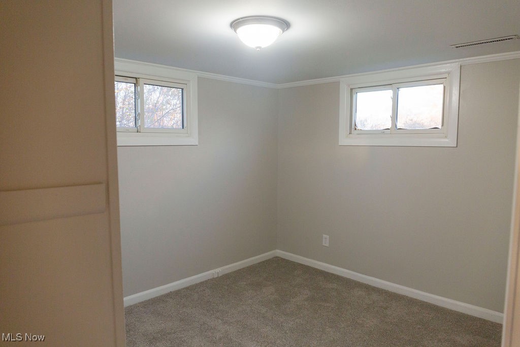 3448 Maple Road Jefferson, OH 44047 - Photo 15 of 25 Empty room with plenty of natural light, light carpet, and crown molding