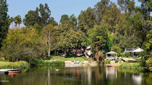 a view of a building with a big yard