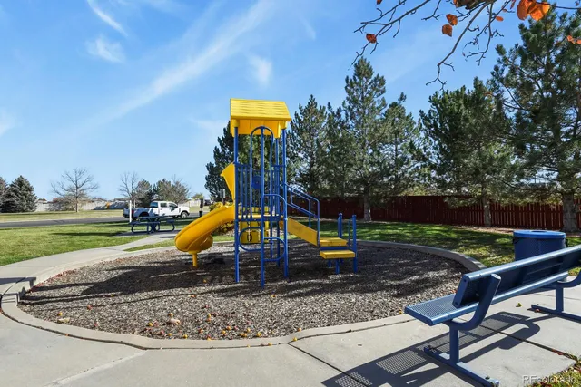 a view of a park with slide