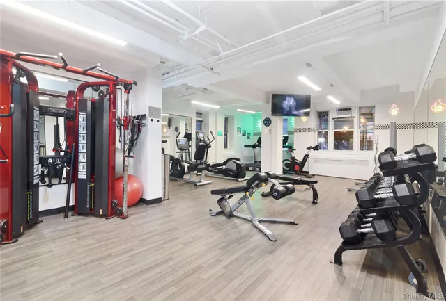 a view of a room with gym equipment