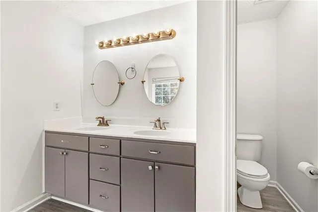 a bathroom with a toilet a sink and mirror