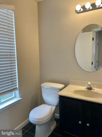 a bathroom with a sink a toilet and mirror