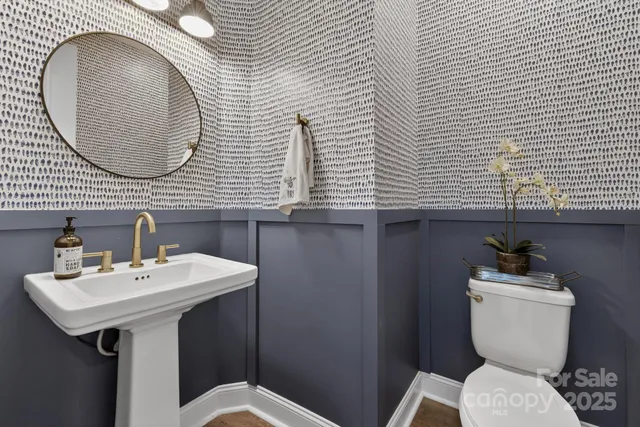a bathroom with a toilet a sink and a mirror