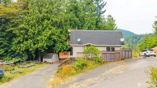 front view of a house with a patio