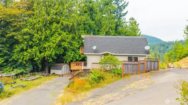 front view of a house with a patio