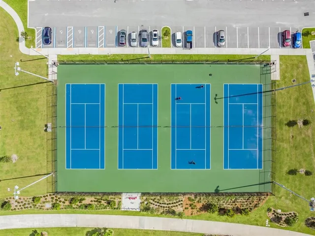 a view of a swimming pool with a lake view