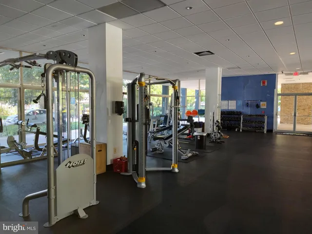 a view of a room with gym equipment