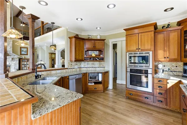 a view of a city from a dining room