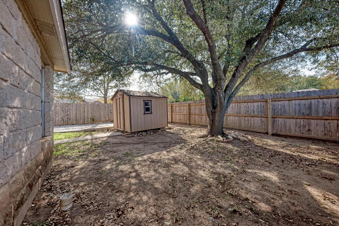2317 Friarcreek Loop Round Rock, TX 78664 - Photo 34 of 36 a view of a yard with a large tree and wooden fence