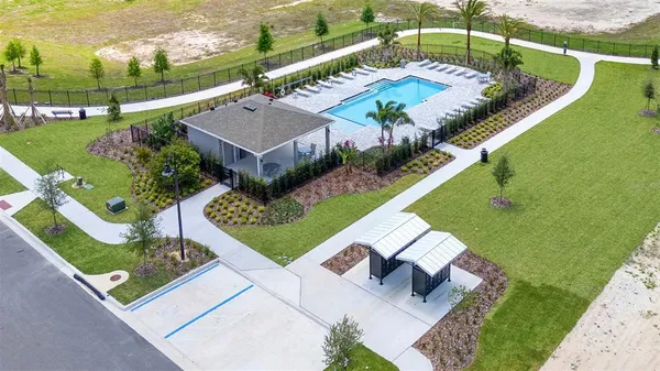 an aerial view of a house