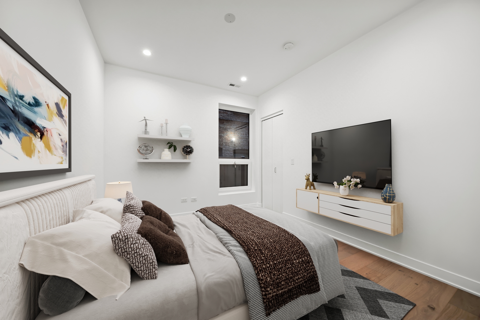 1333 East Madison Park Chicago, IL 60615 - Photo 16 of 32 a bedroom with a bed and a flat screen tv