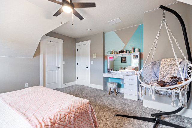 580 Cherry Ridge Lane Richmond, UT 84333 - Photo 29 of 53 Carpeted bedroom featuring a ceiling fan and a desk