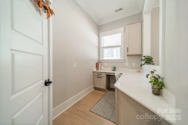 a room with table and window