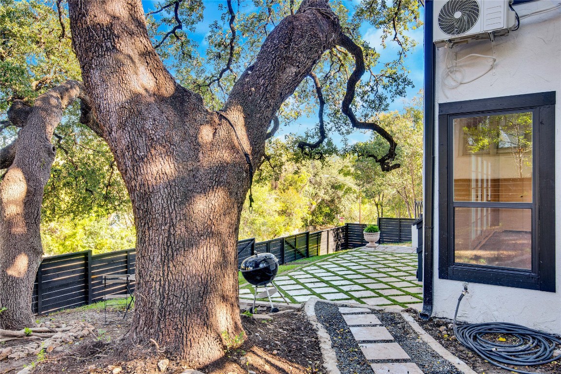 1115 Enfield Road, Unit B Austin, TX 78703 - Photo 5 of 34 a view of a yard with plants and wooden fence