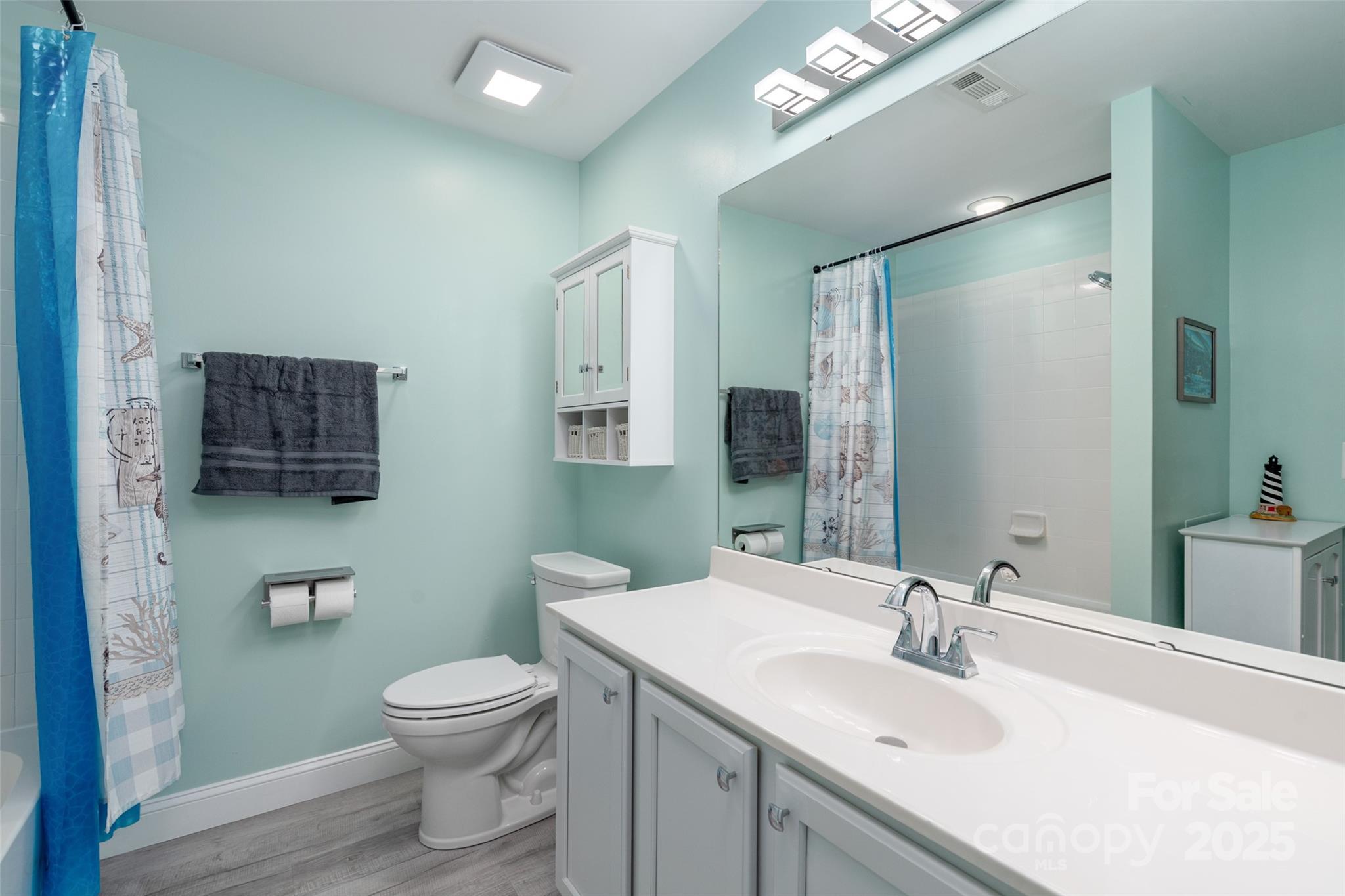 874 Ledgestone Court Tega Cay, SC 29708 - Photo 25 of 38 a bathroom with a toilet a sink a mirror and a shower
