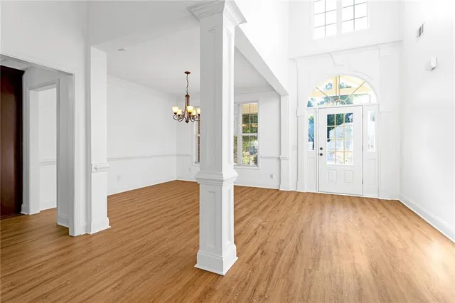 a view of livingroom with wooden floor