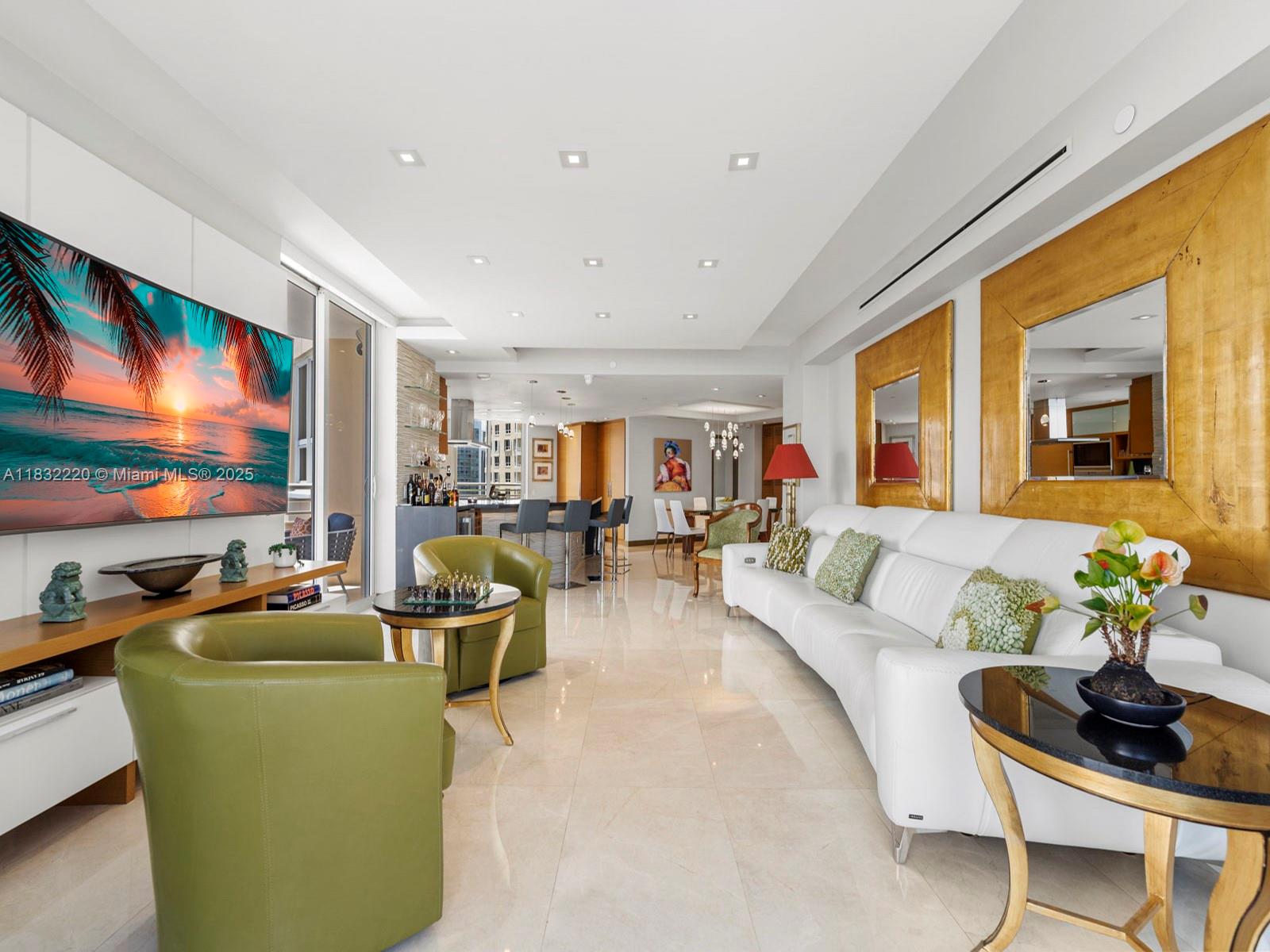 808 Brickell Key Drive, Unit 3208 Miami, FL 33131 - Photo 25 of 45 a living room with fireplace furniture and a flat screen tv