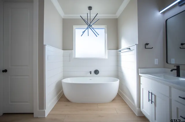 a view of a bathtub in a bathroom