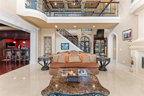 a view of a dining area with furniture and wooden floor