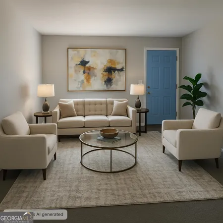 a living room with furniture and a rug