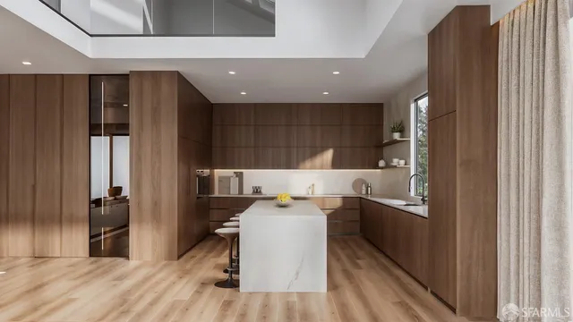 a room with table chairs and wooden floor