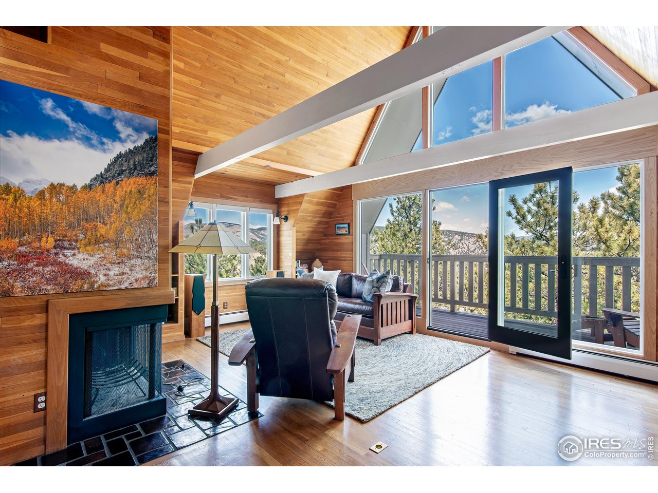 65 Bristlecone Way Boulder, CO 80304 - Photo 25 of 49 a living room with fireplace furniture and a floor to ceiling window