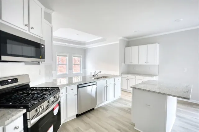 a kitchen with stainless steel appliances granite countertop a stove and a sink