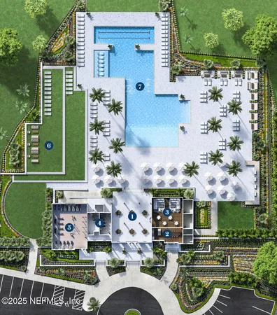 a view of a house with swimming pool and sitting area