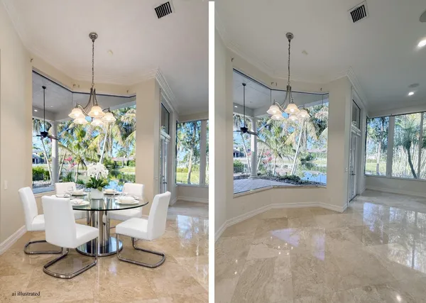 a view interior of a house with plants and outdoor seating
