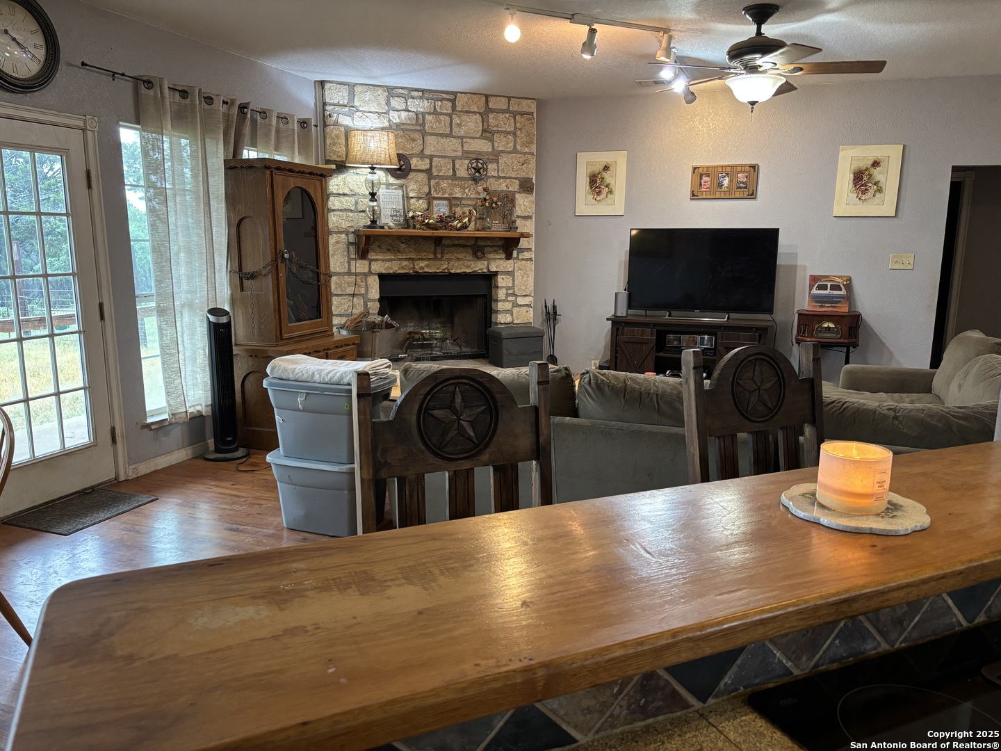 725 Lonesome Loop Blanco, TX 78606 - Photo 10 of 26 a living room with fireplace furniture and a flat screen tv