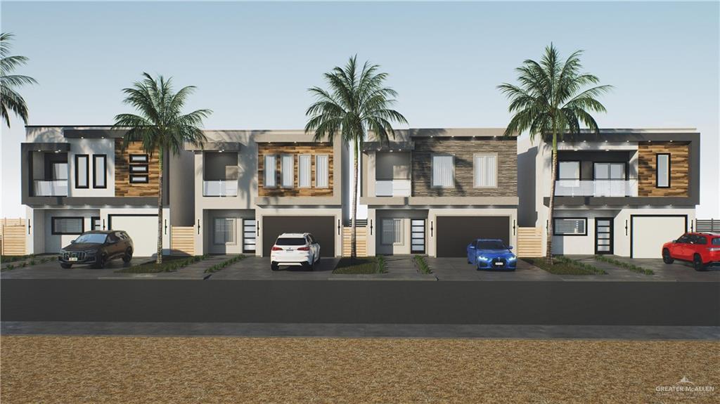 a front view of residential houses with street