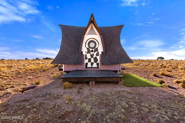 a aerial view of a house with a yard
