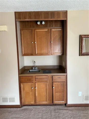a kitchen that has a sink and a stove top oven