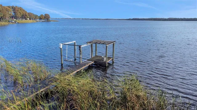 a view of a lake with a mountain in the back