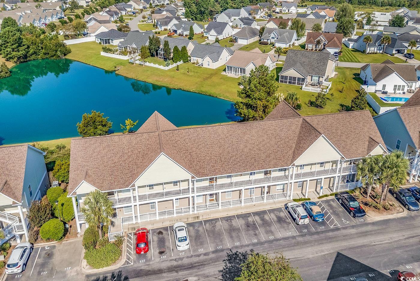 Bird's eye view of a nearby body of water