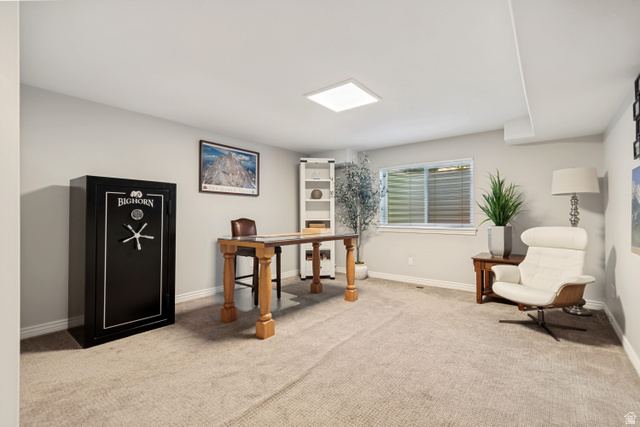 1567 Ridgeview Circle Farmington, UT 84025 - Photo 36 of 55 Spacious office features neutral carpeting, abundant natural light from large windows with plantation shutters, recessed ceiling lighting, and built-in shelving