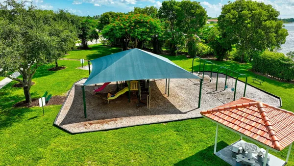 a view of a garden with a slide